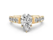 Pear-Shaped Cut-Down Side Stone Engagement Ring Setting | Scalloped Shoulders | Yellow Gold