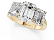 Emerald Cut Three Stone Engagement Ring Setting | Basket Prong Heads | Yellow Gold