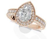 Pear-Shaped Vintage Milgrain Halo Engagement Ring Setting | Wide Pavé Band | Rose Gold
