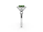 Emerald Cut Floral Engagement Ring Setting for a Fancy Green Lab-Grown Diamond | Petal Frame and Side Stones | Platinum