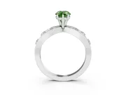 Fancy Green Pear Cut Diamond Solitaire Ring Set in Silver with Side Stones on Criss-Cross Band and Prong Setting