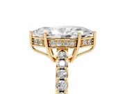 Marquise Hidden Halo Solitaire Engagement Ring Setting | Shared Prong Band | Yellow Gold