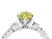 Fancy Yellow Marquise Cut Diamond Solitaire Leaf-Inspired Ring Set in White gold with Pavé Band and Prong Setting