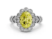 Oval Scalloped Halo Engagement Ring Setting for a Fancy Yellow Lab-Grown Diamond | Heart Pavé Band | Platinum