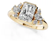 Radiant Cut Pear Side Stone Cluster Engagement Ring Setting | Bezel Frame | Yellow Gold