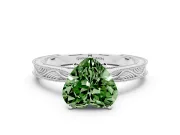 Fancy Green Heart Cut Diamond Solitaire Milgrain Engraved Band Set in White gold with Prong Setting