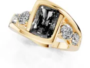 Radiant Cut Bezel Bypass Engagement Ring Setting for a Black Center | Yellow Gold