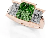 Radiant Cut Channel-Set Three Stone Engagement Ring Setting for a Fancy Green Lab-Grown Diamond | Rose Gold