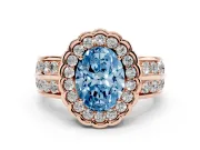 Oval Scalloped Halo Engagement Ring Setting for a Fancy Blue Lab-Grown Diamond | Double Row Band | Rose Gold