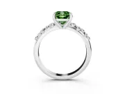 Fancy Green Cushion Cut Diamond Solitaire Vine Band Ring Set in Silver with Round Accents and Prong Setting