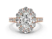 Oval Vintage Halo Engagement Ring Setting | Milgrain Channel Band | Rose Gold