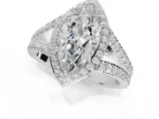 Marquise Halo Pavé Engagement Ring Setting | Narrow Split Shank | White Gold