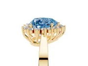 Fancy Blue Heart Cut Diamond Halo Ring Set in Yellow gold with Round Halo and Smooth Solitaire Band