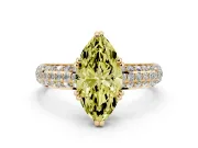 Marquise Three Row Pave Engagement Ring Setting for a Fancy Yellow Lab-Grown Diamond | Yellow Gold