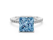 Princess Cut Pave Solitaire Engagement Ring Setting for a Fancy Blue Lab-Grown Diamond | Slim Band | Sterling Silver