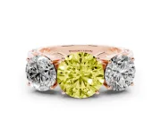 Round Engagement Ring Setting for a Fancy Yellow Lab-Grown Diamond | Three Stone | Rose Gold