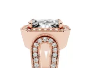 Emerald Cut Vintage Milgrain Halo Engagement Ring Setting | Open Loop Pave Shoulders | Rose Gold