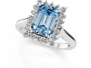 Fancy Blue Emerald Cut Diamond Halo Ring Set in Silver with Plain Solitaire Band and Prong Setting