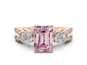 Emerald Cut Three Stone Engagement Ring Setting for a Fancy Pink Lab-Grown Diamond | Rose Gold