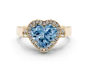 Heart-Shaped Halo Engagement Ring Setting for a Fancy Blue Lab-Grown Diamond | Pointed Pave Shoulders | Yellow Gold