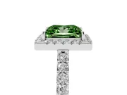 Fancy Green Princess Cut Diamond Halo Pavé Solitaire Ring Set in White gold with Prong-Set Center Stone