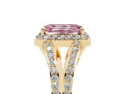 Emerald Cut Halo Engagement Ring Setting for a Fancy Pink Lab-Grown Diamond | V-Split Pavé Band | Yellow Gold