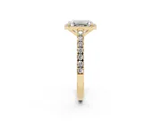 Emerald Cut Diamond Halo Engagement Ring Set in Yellow gold with Pavé Band and Prong Setting