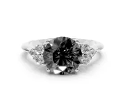 Round Cluster Accent Engagement Ring Setting for a Black Center | Plain Band | Sterling Silver