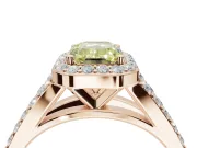 Emerald Cut Halo Pavé Engagement Ring Setting for a Fancy Yellow Lab-Grown Diamond | Narrow Split Shank | Rose Gold