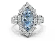 Marquise Halo Engagement Ring Setting for a Fancy Blue Lab-Grown Diamond | Side Clusters | Platinum