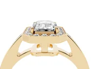 Emerald Cut Diamond Halo Pavé Engagement Ring Set in Yellow gold with Bezel Setting