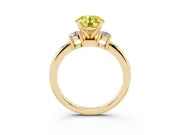 Fancy Yellow Three-Stone Round Cut Diamond Ring Set in Yellow gold with Prong Setting and Plain Band