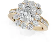 Radiant Cut Vintage Halo Engagement Ring Setting | Milgrain Channel Band | Yellow Gold