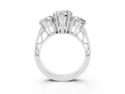 Heart-Shaped Three Stone Engagement Ring Setting | Beaded Shoulders | Platinum