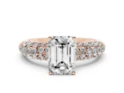 Emerald Cut Multi Row Pave Solitaire Engagement Ring Setting | Domed Shoulders | Rose Gold