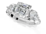 Asscher Cut Three Stone Engagement Ring Setting | Tapered Pave Band | White Gold