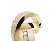 Round Lab-Grown Diamond Channel Set Crossover Wedding Band | Wide Strands | Yellow Gold