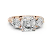 Asscher Cut Three Stone Engagement Ring Setting | Tapered Pave Band | Rose Gold