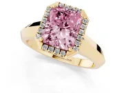 Radiant Cut Knife-Edge Halo Engagement Ring Setting for a Fancy Pink Lab-Grown Diamond | Yellow Gold