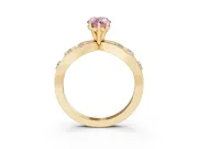 Fancy Pink Pear Cut Diamond Solitaire Ring Set in Yellow gold with Side Stones on Criss-Cross Band and Prong Setting