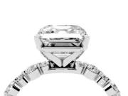 Asscher Cut Diamond Prong Set Engagement Ring Set in White gold with Round Accent Pavé Band