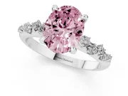 Fancy Pink Oval Cut Diamond Solitaire Vine Band Ring Set in White gold with Round Accents and Prong Setting