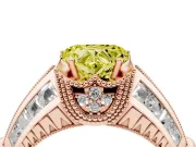 Fancy Yellow Heart Cut Diamond Vintage-Inspired Milgrain Ring Set in Rose gold with Accent Split Shank