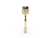 Cushion Cut Cluster Side Stone Engagement Ring Setting for a Black Center | Plain Band | Yellow Gold