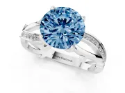 Fancy Blue Round Cut Diamond Pavé Twist Band Solitaire Ring Set in White gold with Prong Setting