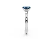 Fancy Blue Emerald Cut Diamond Solitaire Ring Set in Silver with Tapered Baguette Accents and Prong Setting