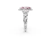 Fancy Pink Marquise Cut Diamond Halo Ring Set in White gold with Scrollwork Band and Prong Setting
