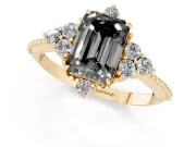 Emerald Cut Vintage Cluster Engagement Ring Setting for a Black Center | Beaded Edges | Yellow Gold