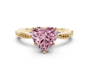 Fancy Pink Heart Cut Diamond Solitaire Ring Set in Yellow gold with Twisted Band and Bead Prong Setting