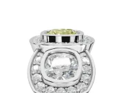 Cushion Cut Three Stone Halo Engagement Ring Setting for a Fancy Yellow Lab-Grown Diamond | Bezel Set | Sterling Silver